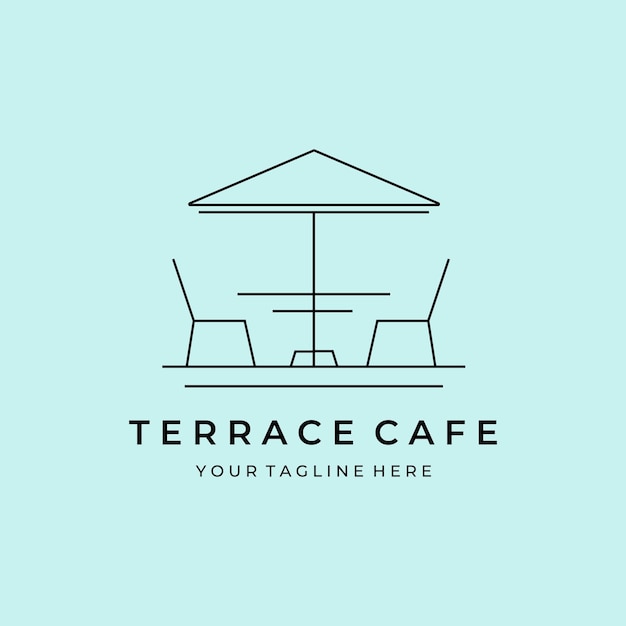 Terrace cafe line art logo vector illustration design