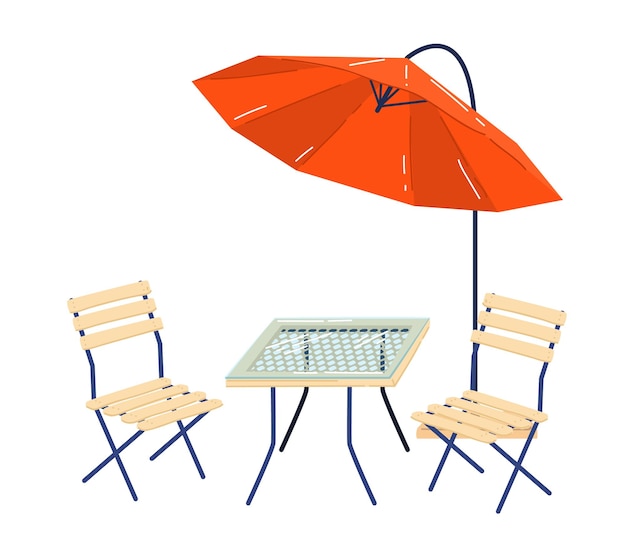 Terrasmeubilair met oranje parasol en houten stoelen, comfortabele tuinopstelling voor