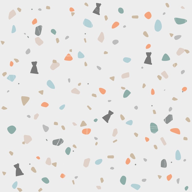 Vector terrazzo vector seamless pattern in dark colors cute stone marble pattern with cats