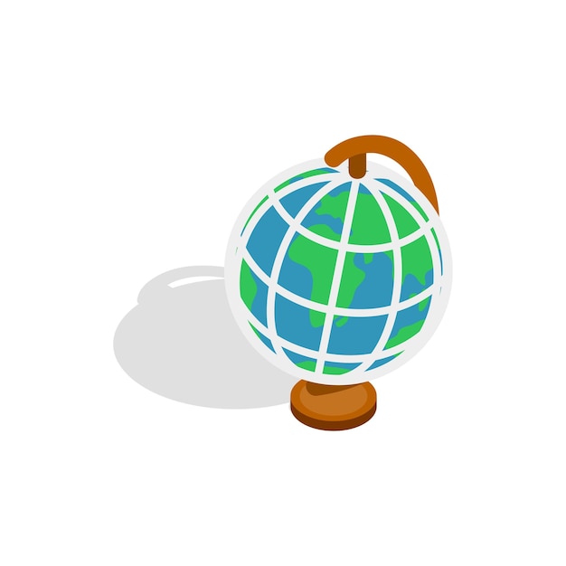 Terrestrial globe icon in isometric 3d style on a white background