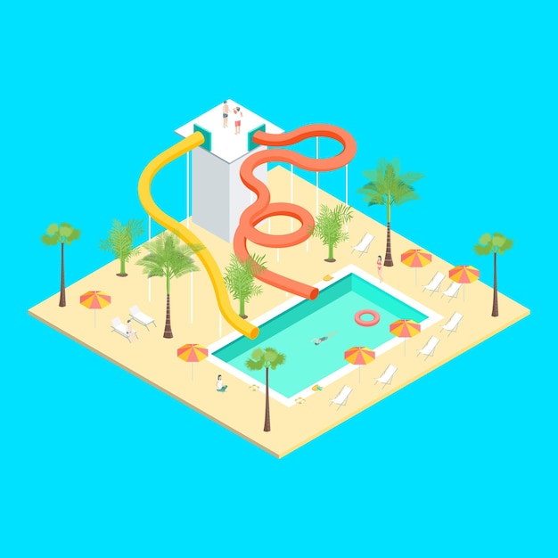 Vector territory of water park concept 3d isometric view vector