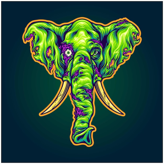 Terror haunting elephant head monster zombie vector illustraties voor uw werk logo, merchandise t-shirt, stickers en label ontwerpen, poster, felicitatie kaarten reclame bedrijf of merken