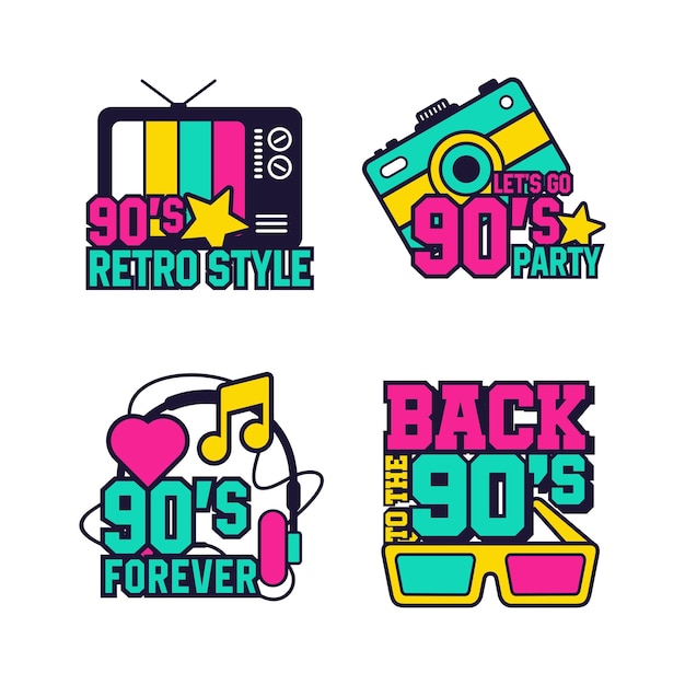 Terug naar de retro-stijl stickercollectie uit de jaren 90