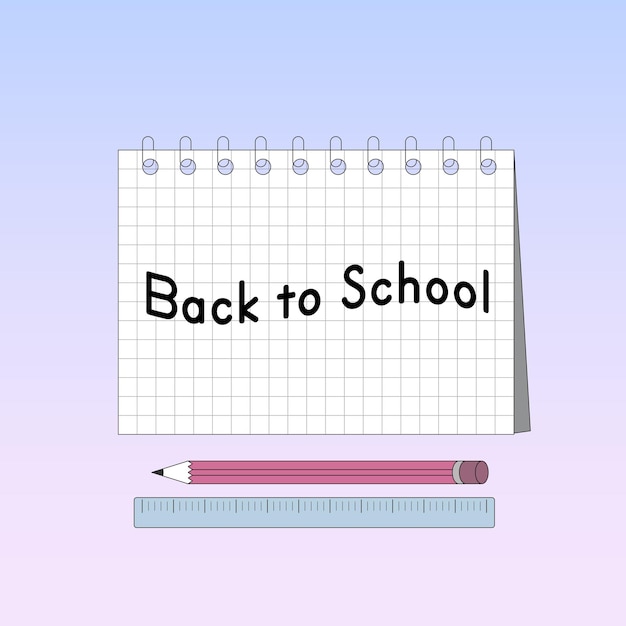 Terug naar school banner kalender potlood en liniaal illustratie vector met roze blauw verloop