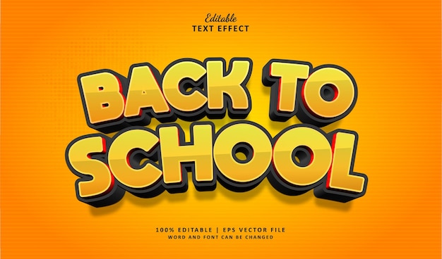 Vector terug naar school bewerkbare tekst-effect 3d stijl strip