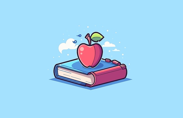 Terug naar school Boek en Apple platte vectorillustratie Vector boeken met platte appelpictogram