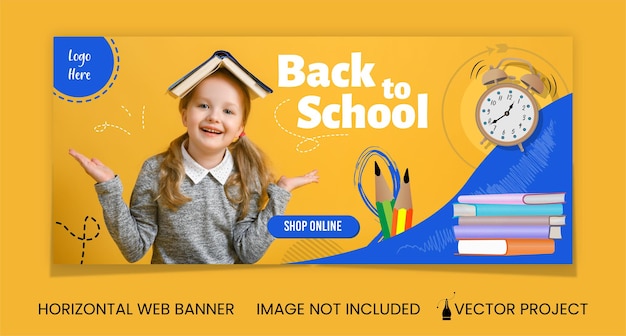 Vector terug naar school campagne gele achtergrond horizontale banner