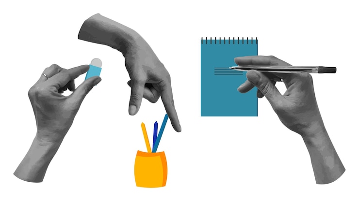 Vector terug naar school collage halftone handen set