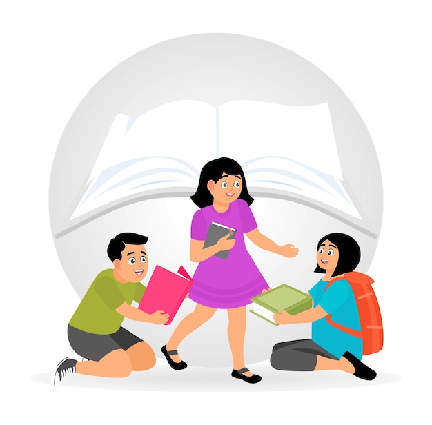 Terug naar school concept en onderwijs Groep kinderen die boeken delen