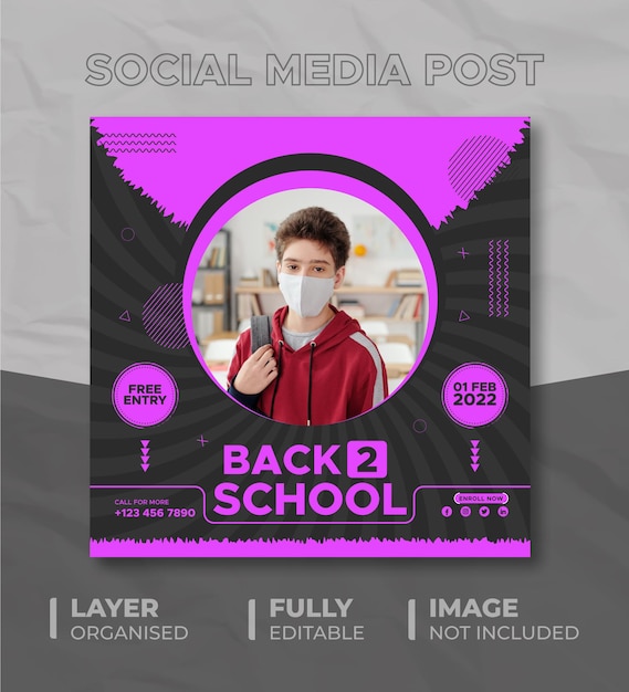 Terug naar school educatieve sociale media instagram- of facebook-berichtsjabloon