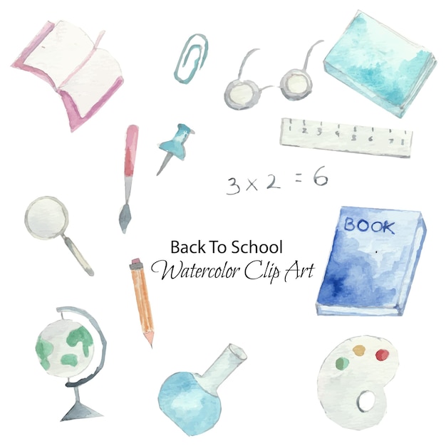 Terug naar school Element aquarel illustraties