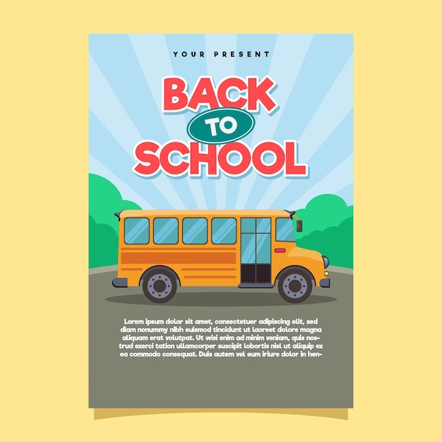 Terug naar school flyer poster sjabloon met schoolbus