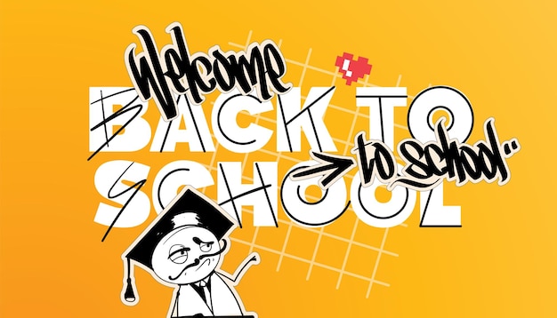 Terug naar school graffiti banner hand getrokken doodle straatstijl ontwerp Vector illustratie