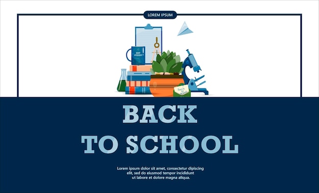 Terug naar school reclamebanner verkoop online winkel webbriefpapier voor school, universiteit en kantoor