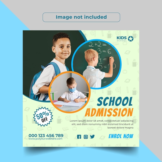 Terug naar school Social Media Post ontwerpsjabloon, ontwerp van de banner van de toelating van de school.