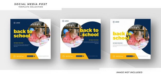 Terug naar school studie vierkante banner voor postsjabloon voor sociale media Premium Vector