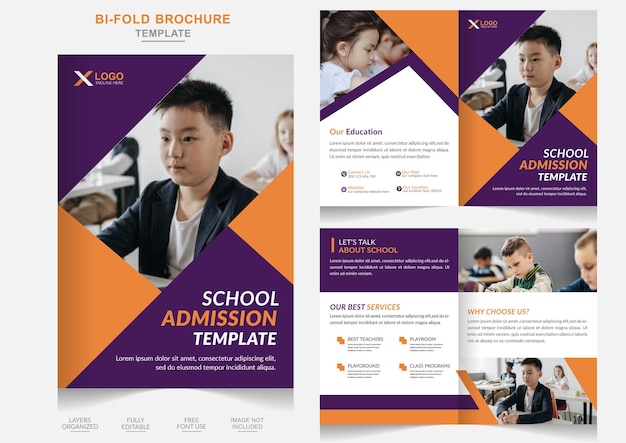 Vector terug naar school toelating onderwijs tweevoudig brochure sjabloonontwerp of abstracte toelatingsbrochure