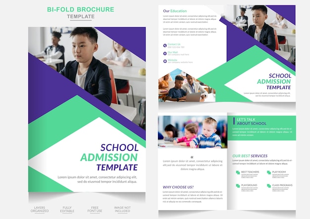 Vector terug naar school toelating onderwijs tweevoudig brochure sjabloonontwerp of abstracte toelatingsbrochure