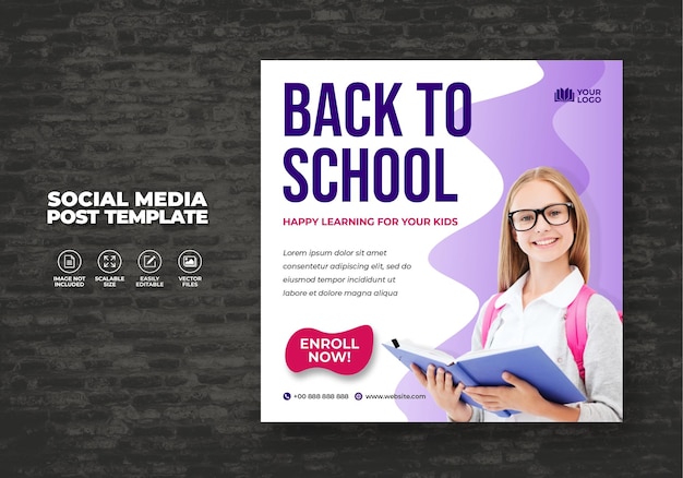 TERUG NAAR SCHOOL TOELATING VOOR SOCIAL MEDIA POST BANNER EN VIERKANTE FLYER SJABLOON