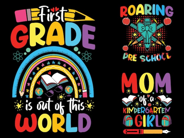 Terug naar school typografie t-shirt design, 100 dagen school, eerste schooldag, kinderen vectorelement