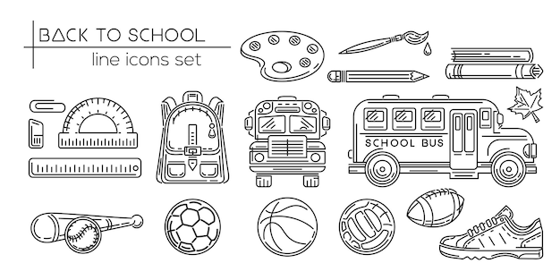 Terug naar school vector lijn icon set