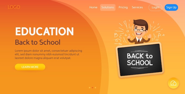 Vector terug naar school-websitesjabloon met leraar