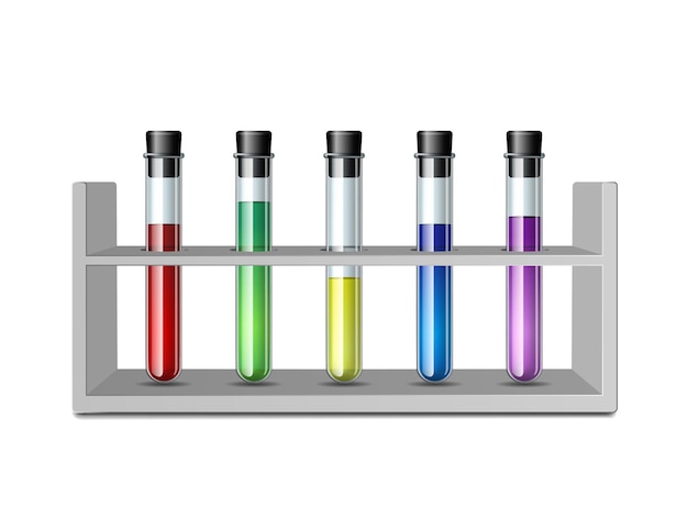 Test glass tubes in rack Equipment for Biology science education or medical tests