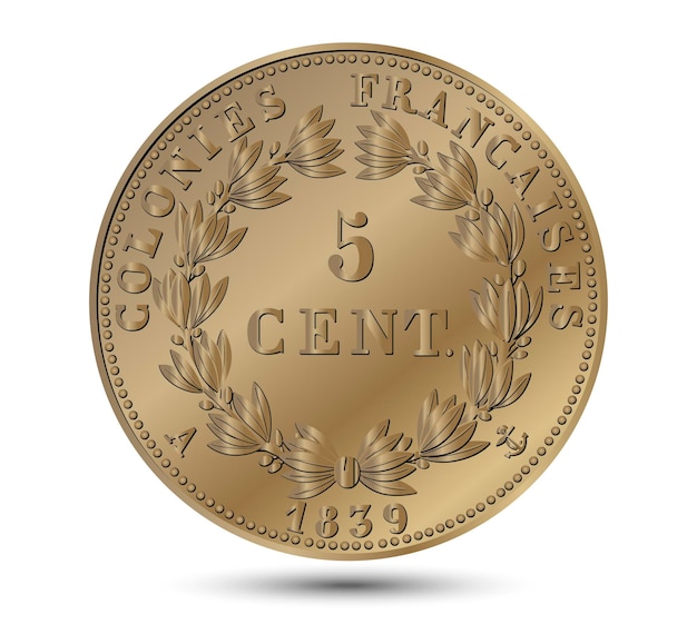 Test for the number 5 centimes French colonies under Louis Philippe 1839 Vector illustration