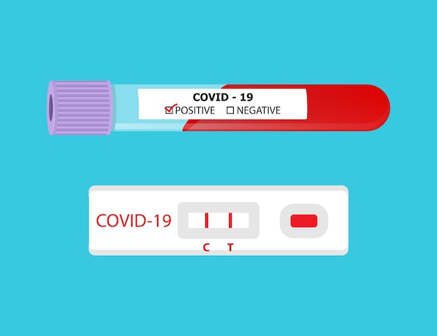 Covid19 테스트를 위한 혈액 샘플을 사용한 테스트 튜브 및 빠른 테스트 긍정적인 테스트 결과