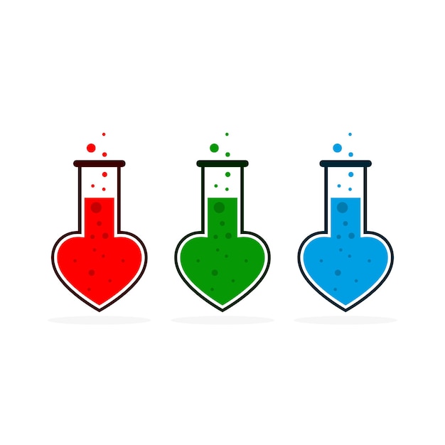 Vector test tube icon in the shape of the heart. vector illustration. concept of love laboratory in flat design.