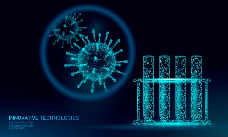 Vector test tube virus  low poly render. laboratory analysis infection chronic disease hepatitis virus influenza flu infect organism, aids. modern science technology medicine