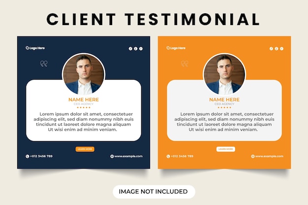 Testimonials sjabloonontwerp met donkerblauwe en gele kleur Quote layout vector zakelijke promotie