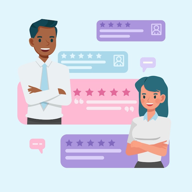 Vector testimonials and star rating with text placeholder customer review testimony feedback or notification for info graphic application and website people character vector design