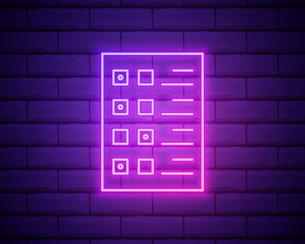 Testing checklist icon Elements of Web Development in neon style icons Simple icon for websites web design mobile app info graphics isolated on brick wall