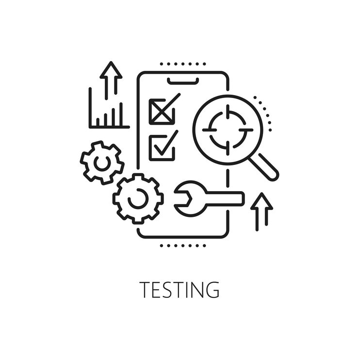 Vector testing web app develop and optimization icon of software test and analysis line vector mobile phone app or web application software test of ui usability ux analytics and process error or debugging
