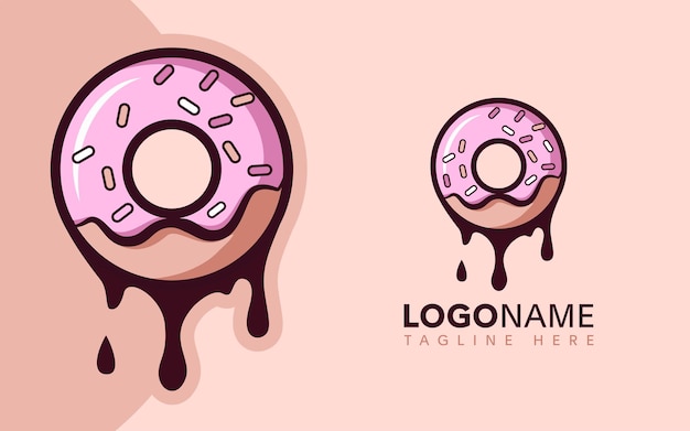 Testy ciambelle cartoon vector logo design illustrazione con crema gocciolante