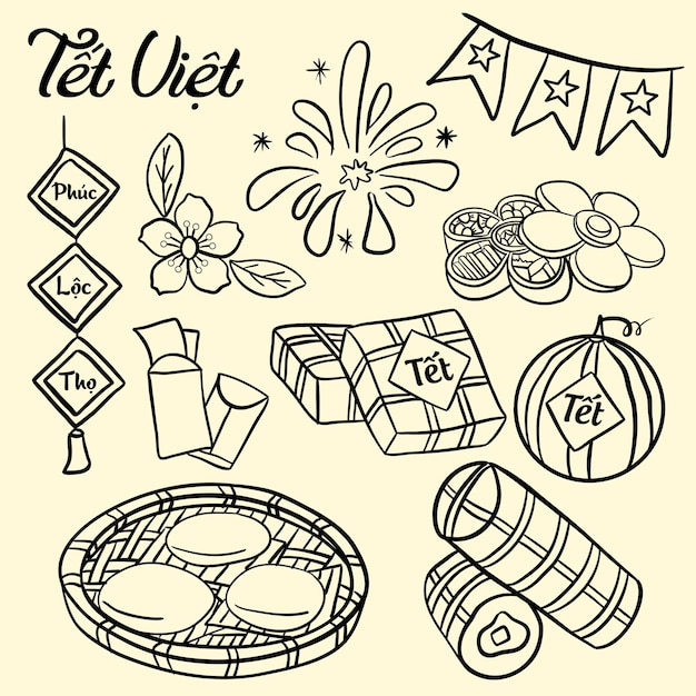 Tet Vakantie Doodle Set