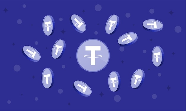 Tether or usdt crypto currency themed background falling coins illustration