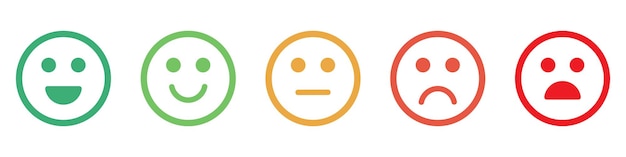 Tevredenheidsbeoordeling Feedback-schaal met gekleurde emoticons goede tot slechte gebruikerservaringvector