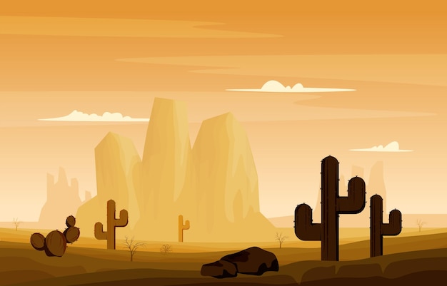 Техас калифорния мексика пустыня страна кактус путешествие плоский дизайн вектор иллюстрация