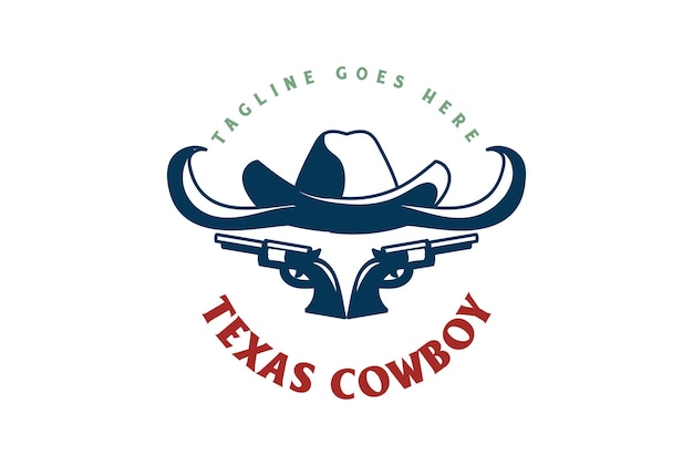 Texas Cowboyhoed met Longhorn Bull en Guns Badge Embleem Logo Design