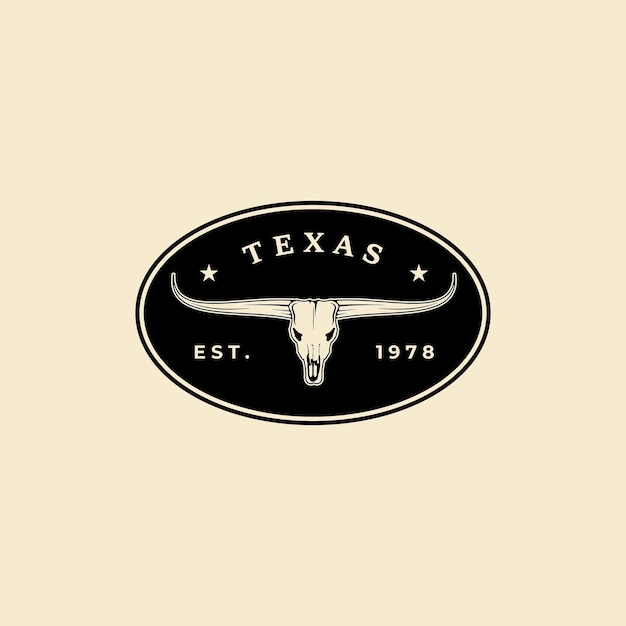 Disegno dell'illustrazione del simbolo di vettore dell'annata del logo del distintivo del corno lungo del texas