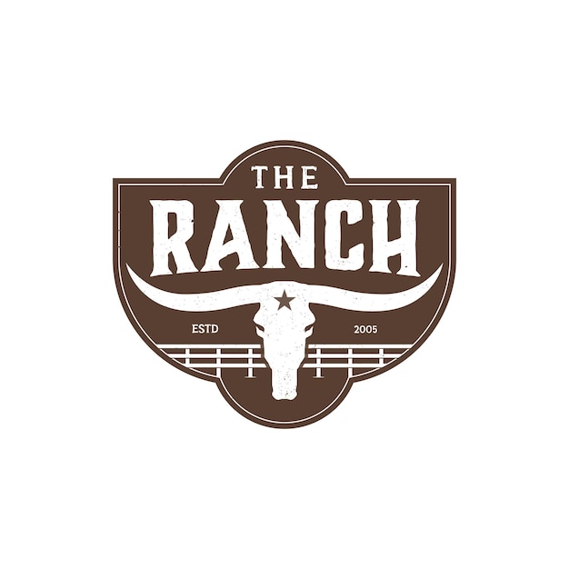 Vector texas longhorn cattle ranch countryside western farm vintage rustiek label logo design