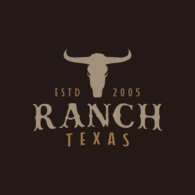 Texas longhorn, country western bull cattle vintage label logo design