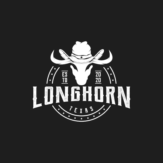 Texas longhorn, country western bull bovini etichetta vintage logo design