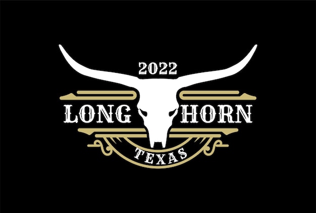 Texas Longhorn Country Western Bull Cattle Vintage Label Logo Design