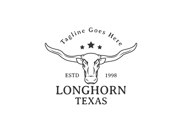 Texas longhorn, country western bull cattle vintage label logo design