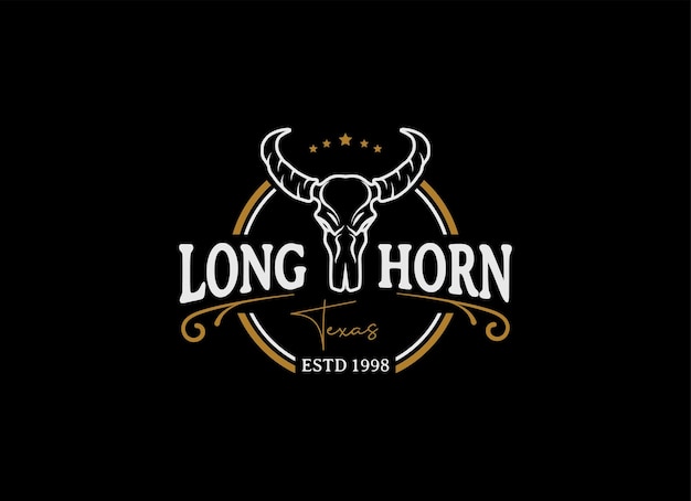 Texas Longhorn, Country Western Bull Cattle Vintage Label Logo Design