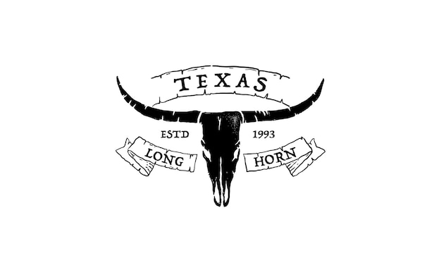 Дизайн логотипа винтажной этикетки для крупного рогатого скота Texas Longhorn Country Western Bull