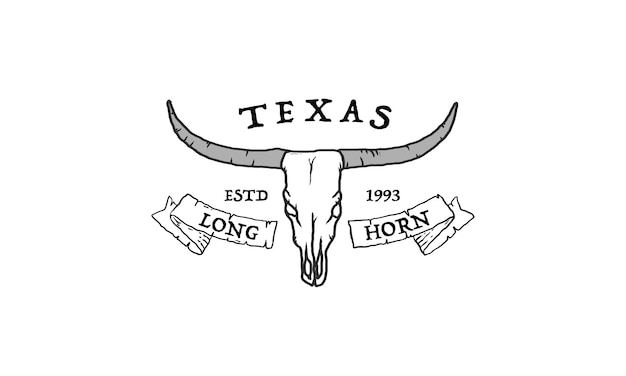 Дизайн логотипа винтажной этикетки для крупного рогатого скота Texas Longhorn Country Western Bull